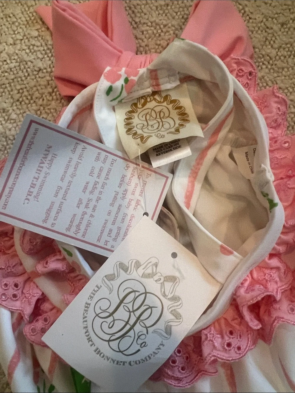 NWT Beaufort bonnet company Infant Girls Pink Floral Ruffle swimsuit 0-6 months